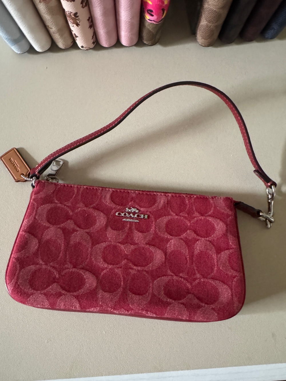 Coach nolita red denim Signature Zip Wristlet